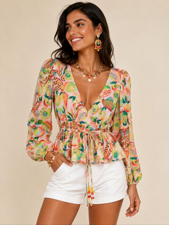 FARM Rio Tops - FARM Rio Anthropologie Citrus & Kiwi Wrap Top